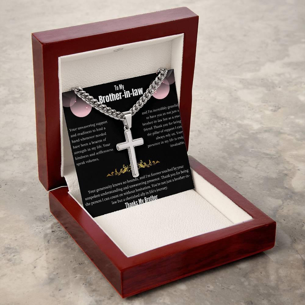 To My Brother-in-law - Artisan Cross Necklace on Cuban Chain w/ MC- Gift Set - SLDDL0041 - Sunshine Letters Co