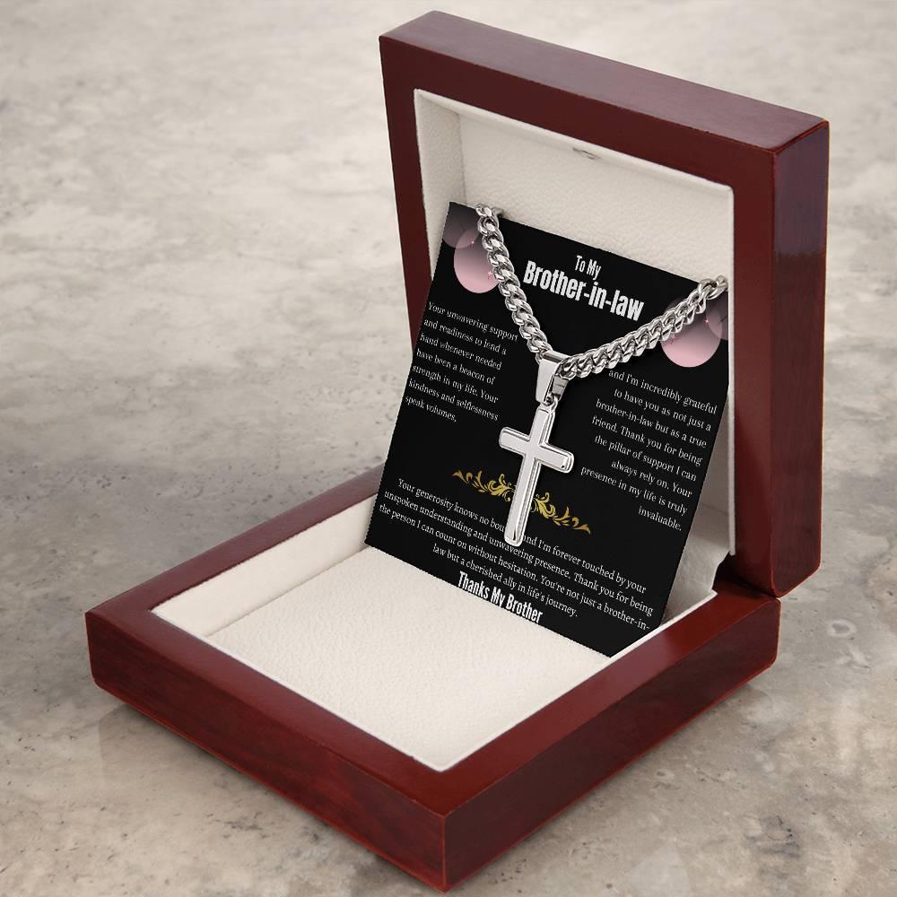 To My Brother-in-law - Artisan Cross Necklace on Cuban Chain w/ MC- Gift Set - SLDDL0041 - Sunshine Letters Co