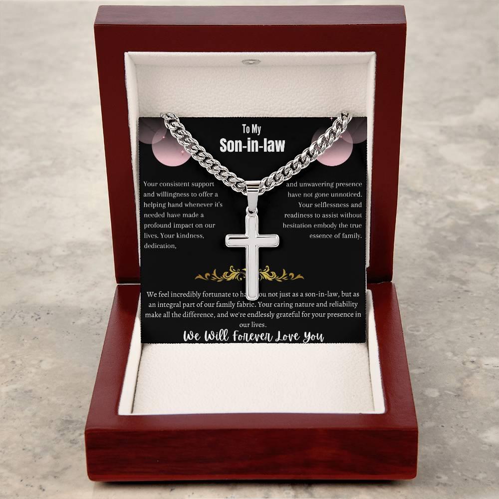 To My Son-in-law - Artisan Cross Necklace on Cuban Chain w/ MC- Gift Set - SLDDL0042 - Sunshine Letters Co