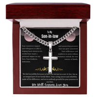 To My Son-in-law - Artisan Cross Necklace on Cuban Chain w/ MC- Gift Set - SLDDL0042 - Sunshine Letters Co