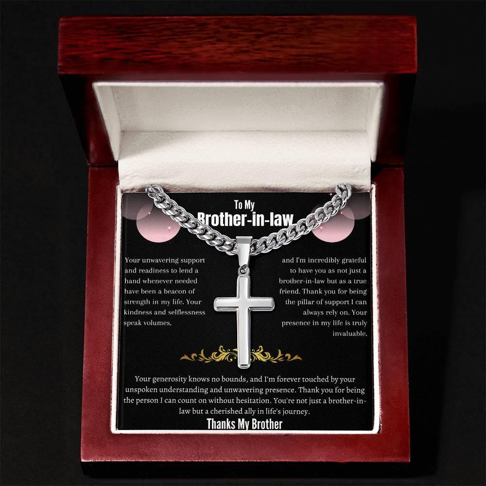 To My Brother-in-law - Artisan Cross Necklace on Cuban Chain w/ MC- Gift Set - SLDDL0041 - Sunshine Letters Co