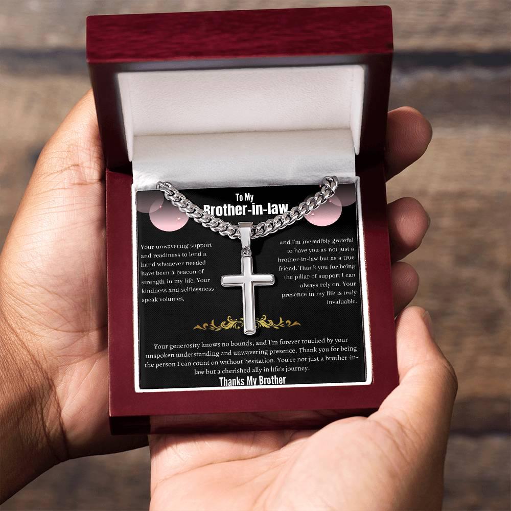 To My Brother-in-law - Artisan Cross Necklace on Cuban Chain w/ MC- Gift Set - SLDDL0041 - Sunshine Letters Co