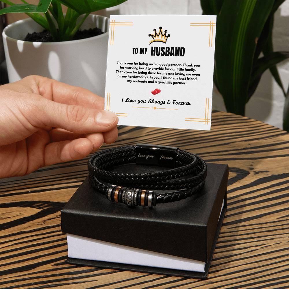 To My Husband - Love You Forever - Braided Bracelet - Gift Set - SLDDL0060 - Sunshine Letters Co