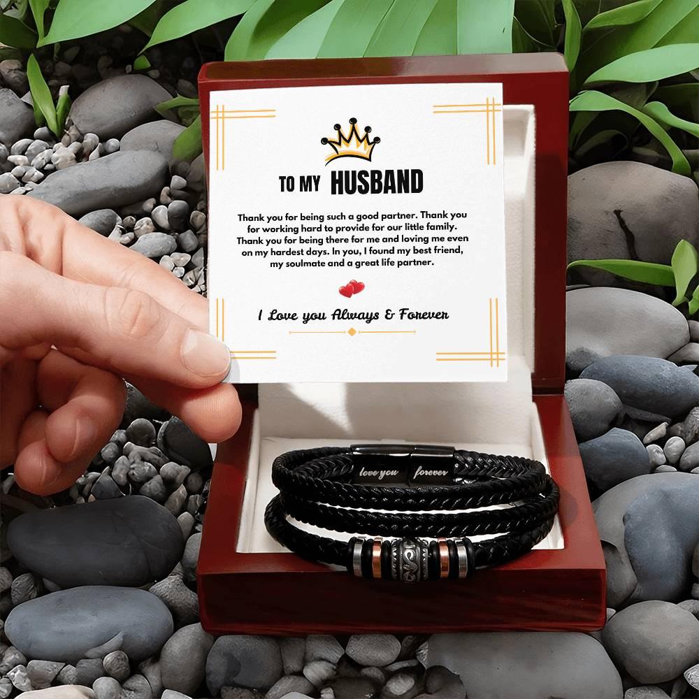 To My Husband - Love You Forever - Braided Bracelet - Gift Set - SLDDL0060 - Sunshine Letters Co