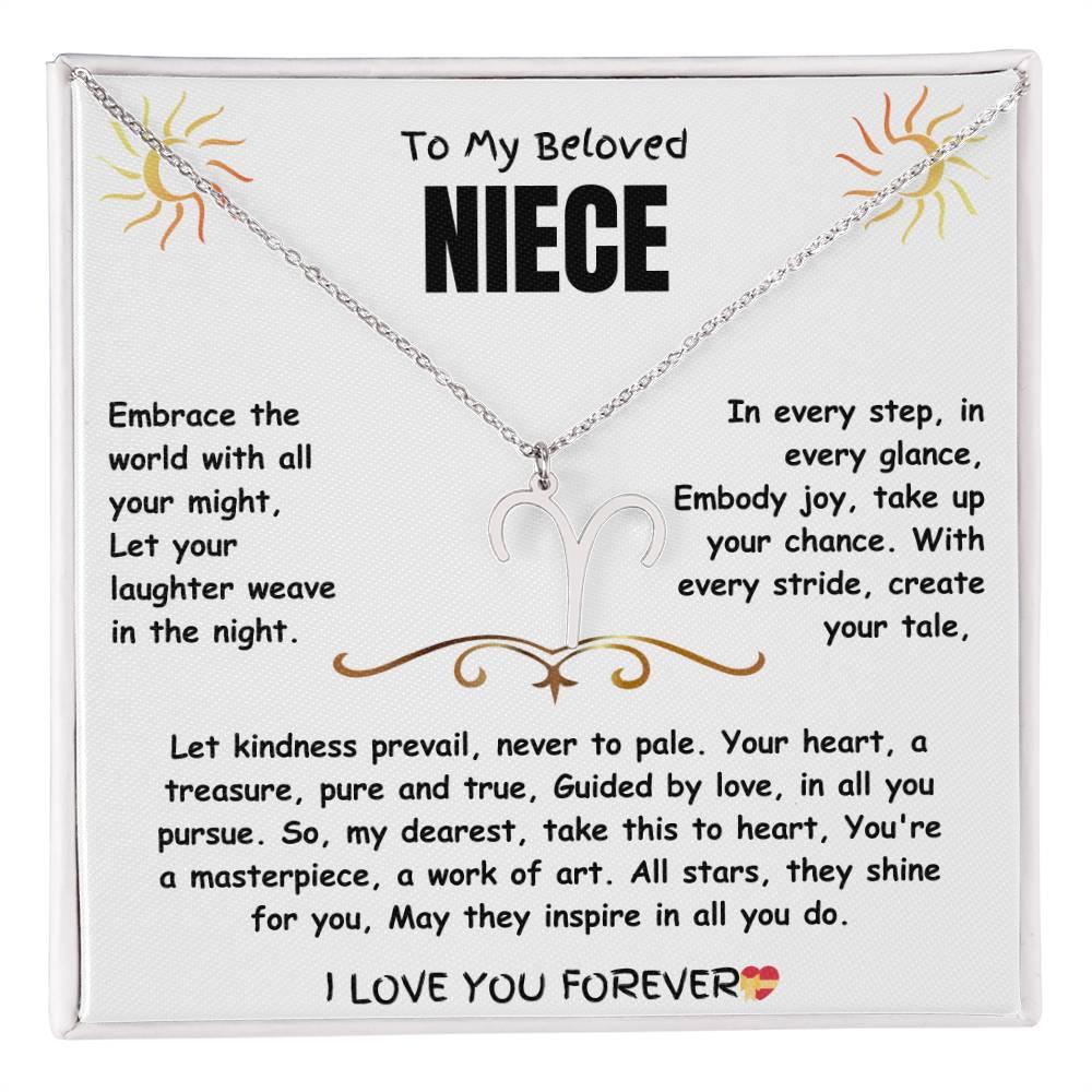 To My Beloved Niece - Zodiac Symbol Necklace - Gift Set - SLDDL0023 - Sunshine Letters Co