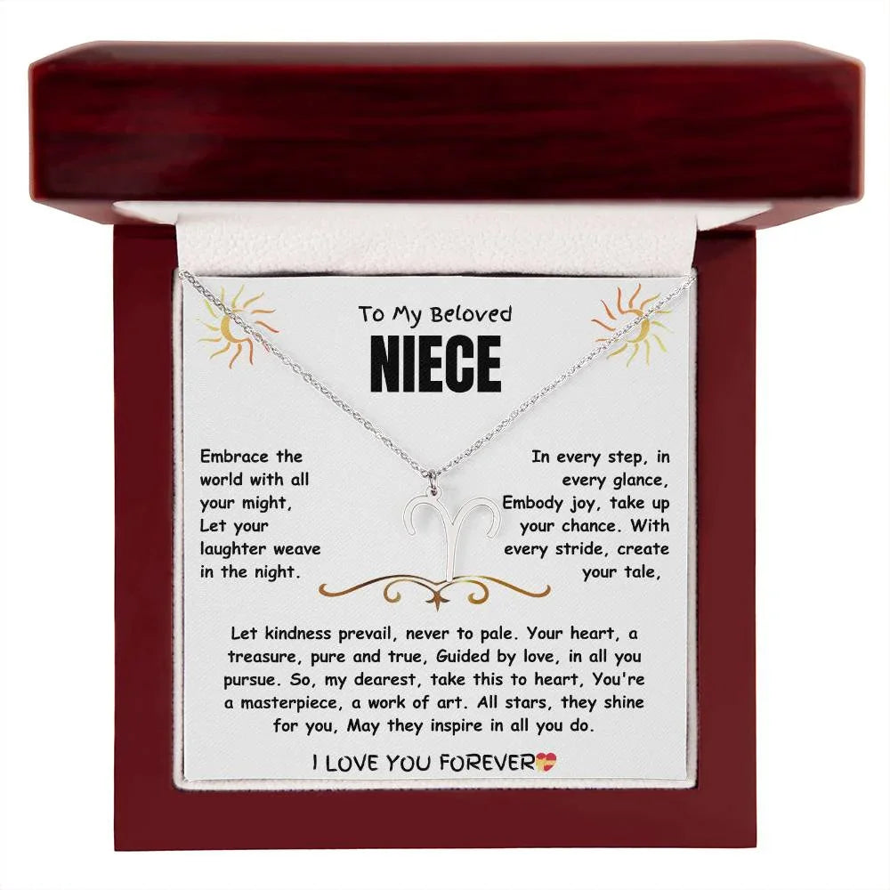 To My Beloved Niece - Zodiac Symbol Necklace - Gift Set - SLDDL0023 - Sunshine Letters Co