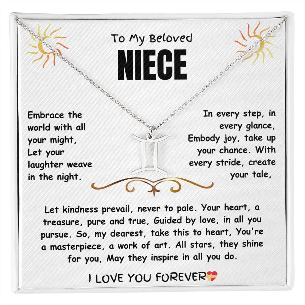 To My Beloved Niece - Zodiac Symbol Necklace - Gift Set - SLDDL0023 - Sunshine Letters Co