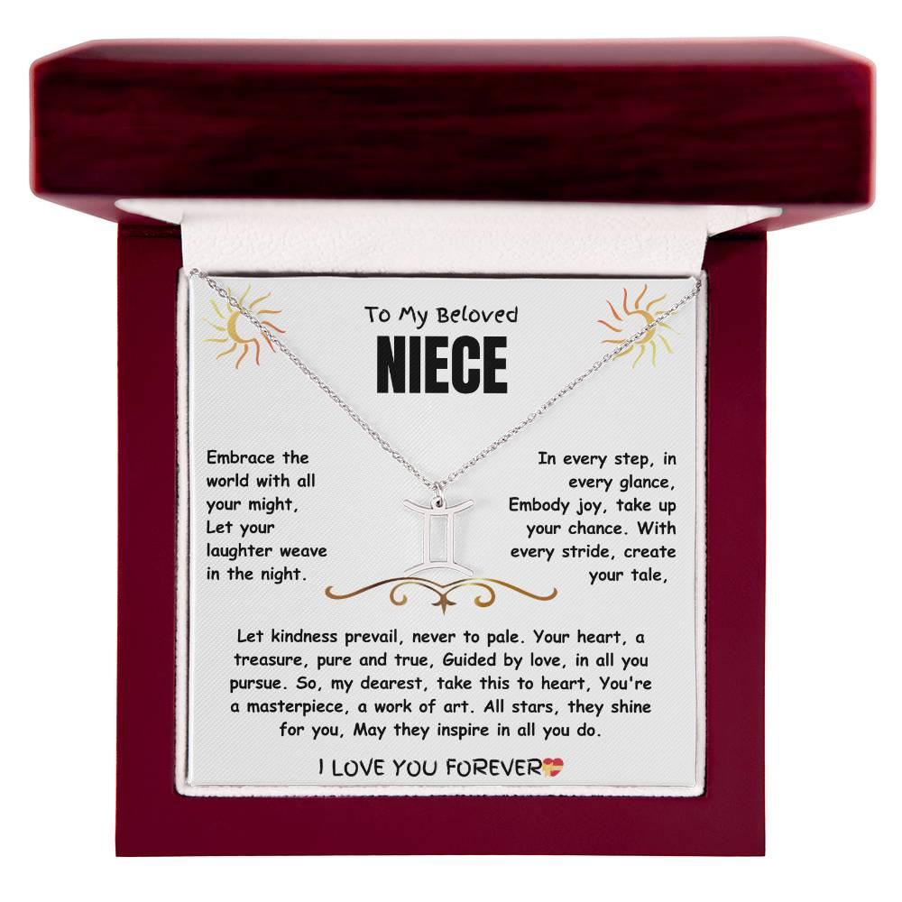 To My Beloved Niece - Zodiac Symbol Necklace - Gift Set - SLDDL0023 - Sunshine Letters Co