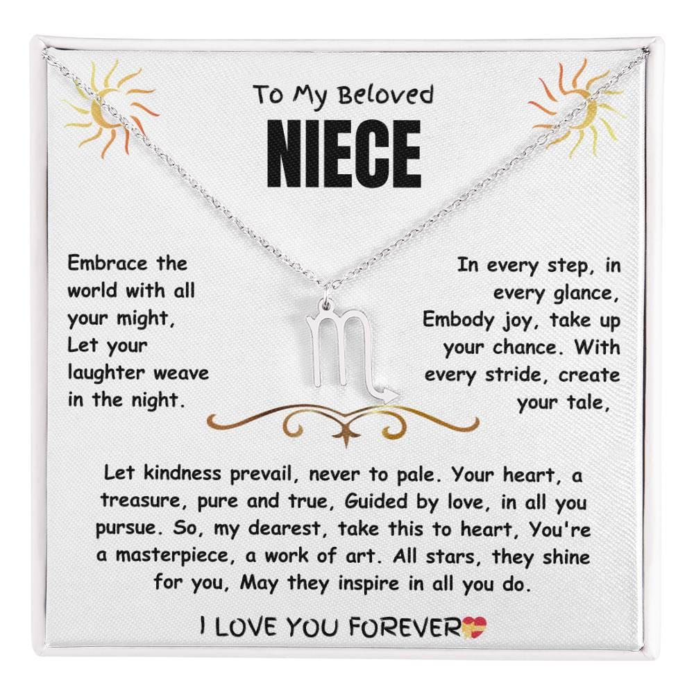 To My Beloved Niece - Zodiac Symbol Necklace - Gift Set - SLDDL0023 - Sunshine Letters Co