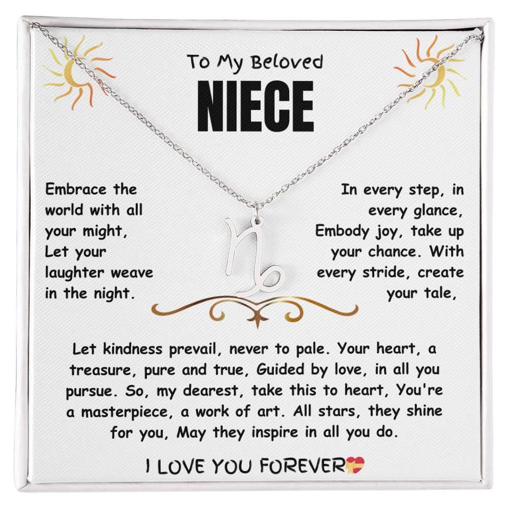 To My Beloved Niece - Zodiac Symbol Necklace - Gift Set - SLDDL0023 - Sunshine Letters Co