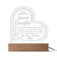 To My Wonderful Awesome Daughter - Engraved Acrylic Heart Plaque Gift Set - SLDDL0033 - Sunshine Letters Co