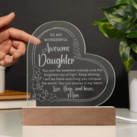 To My Wonderful Awesome Daughter - Engraved Acrylic Heart Plaque Gift Set - SLDDL0033 - Sunshine Letters Co
