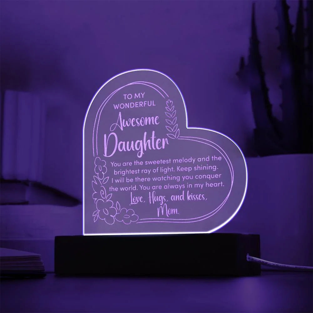 To My Wonderful Awesome Daughter - Engraved Acrylic Heart Plaque Gift Set - SLDDL0033 - Sunshine Letters Co
