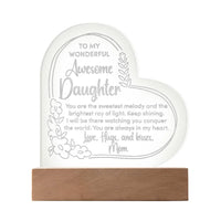 To My Wonderful Awesome Daughter - Engraved Acrylic Heart Plaque Gift Set - SLDDL0033 - Sunshine Letters Co