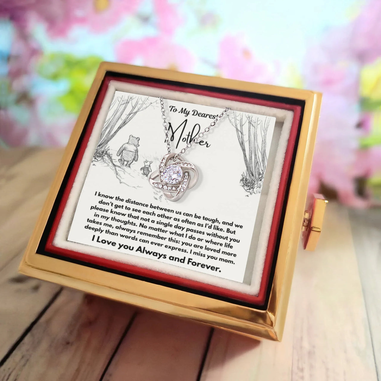 To My Dearest Mother - Love Knot with Rotating Rose Gift Box - SLDDL0110 - Sunshine Letters Co