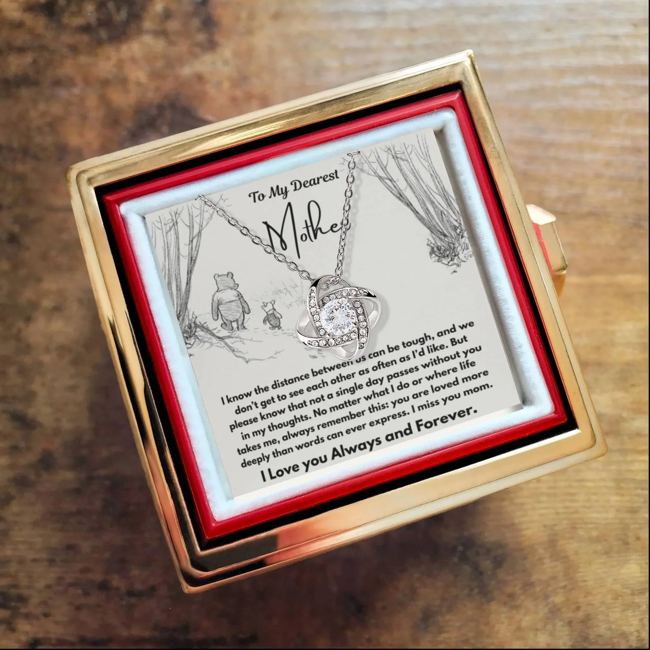 To My Dearest Mother - Love Knot with Rotating Rose Gift Box - SLDDL0110 - Sunshine Letters Co