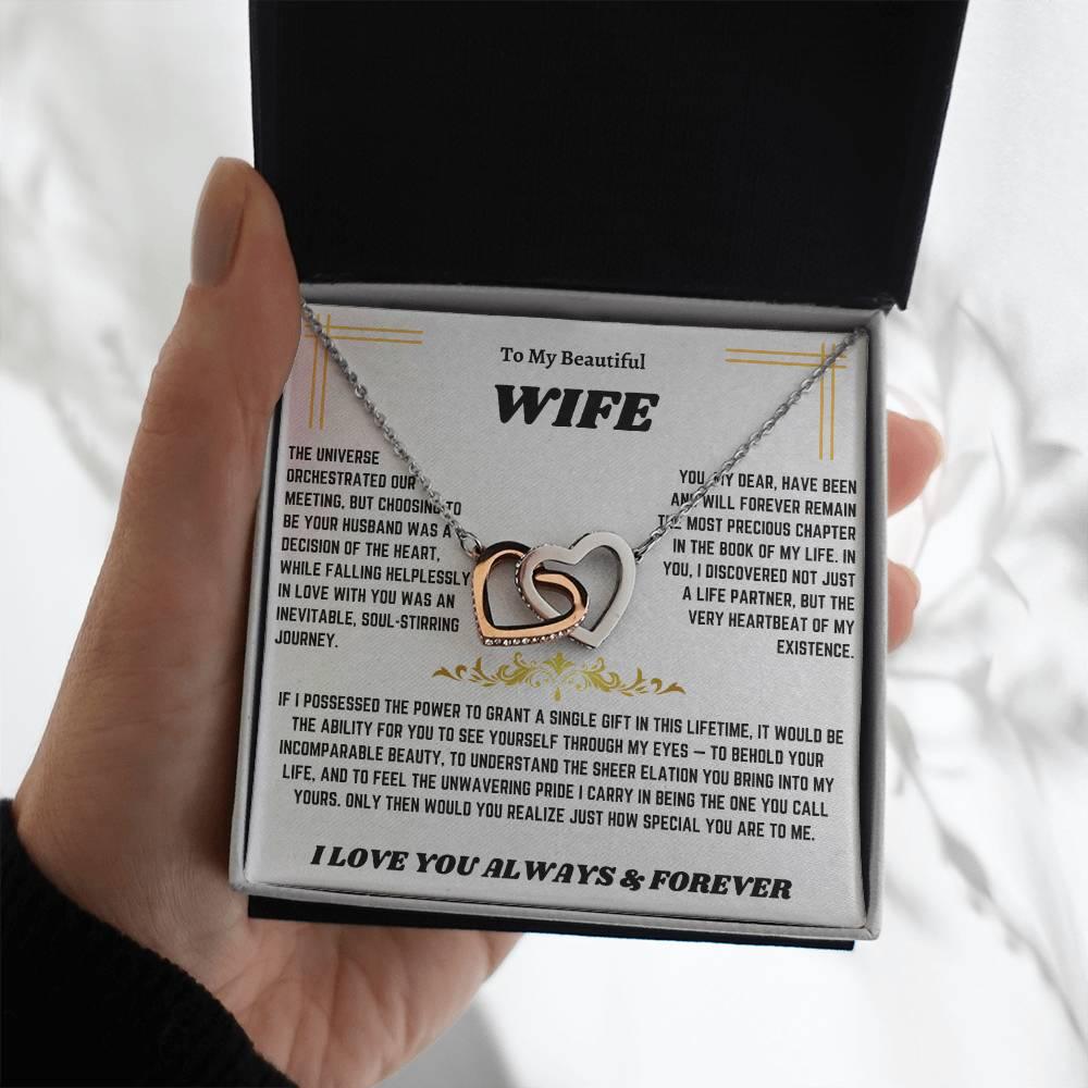 To My Beautiful Wife - Interlocking Hearts Necklace Gift Set - SLDDL0018 - Sunshine Letters Co