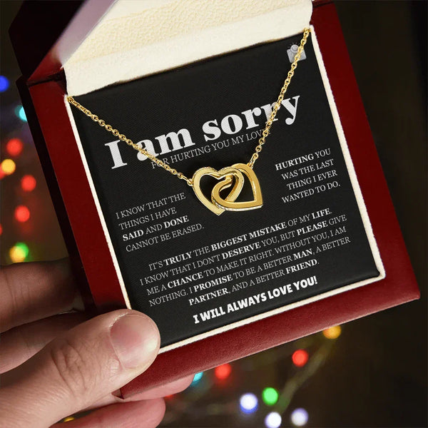 I am sorry - Interlocking Hearts Gold Necklace - Apology Letter Gift S